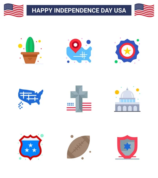 États Unis Pack Plat Signes Symboles Fête Indépendance Amérique Unis — Image vectorielle