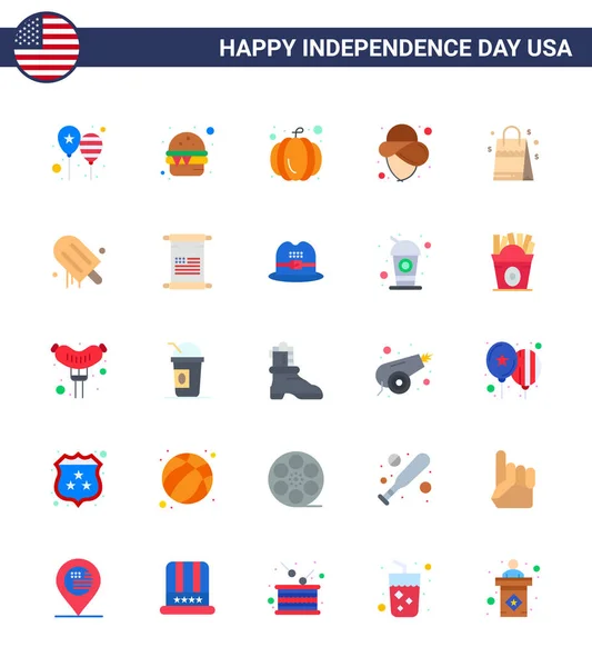 Flat Signs Usa Independence Day Usa Τσάντα Γεύμα Καπέλο Ηπα — Διανυσματικό Αρχείο
