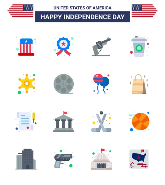 기념일 플래츠 부호와 Editable Usa Day Vector Design Elements — 스톡 벡터