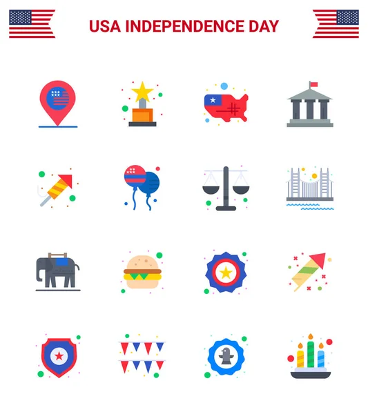 Pakiet Obchody Dnia Niepodległości Usa Mieszkania Znaki Lipca Symbole Takie — Wektor stockowy