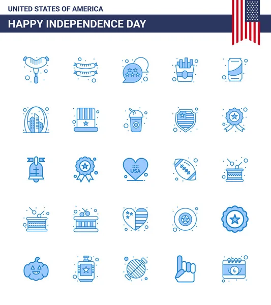 Usa Blue Pack Independence Day Signs Symbols Landmark Building Food — стоковий вектор
