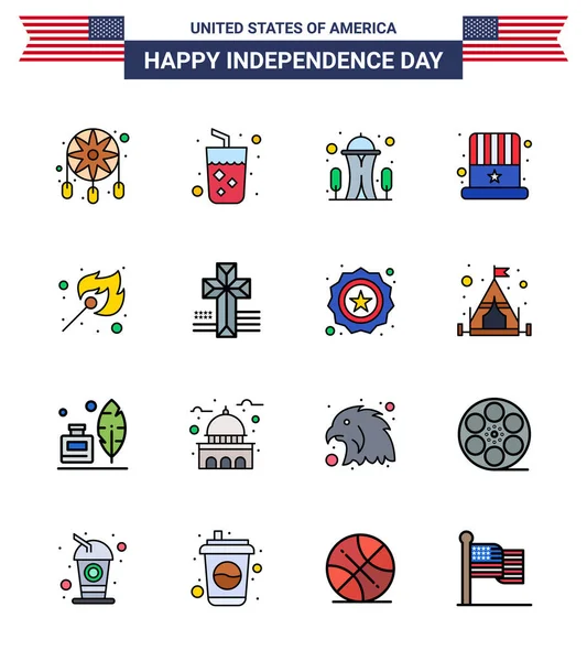Usa Day Icons American Symbols Independence Day Signs Fire Usa — 스톡 벡터