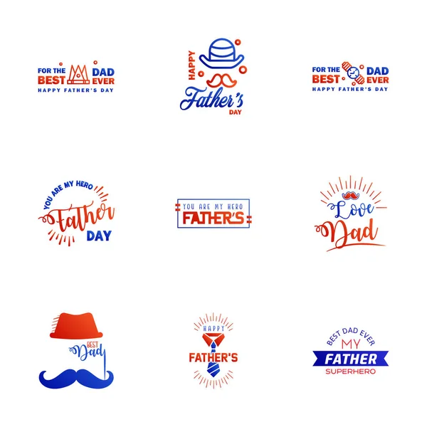 Set Fathers Day Blue Red Design Elements Editable Vector Design — Stock Vector