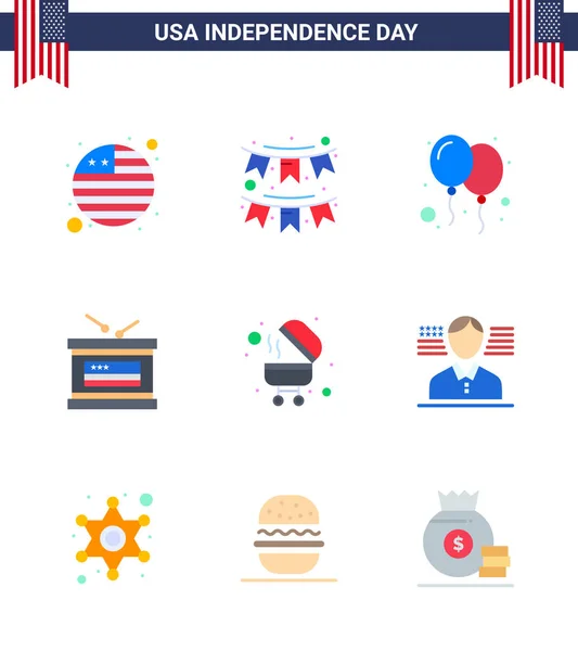 Usa Happy Independence Daypictogram Set Simple Flats Bbq Den Nezávislosti — Stockový vektor