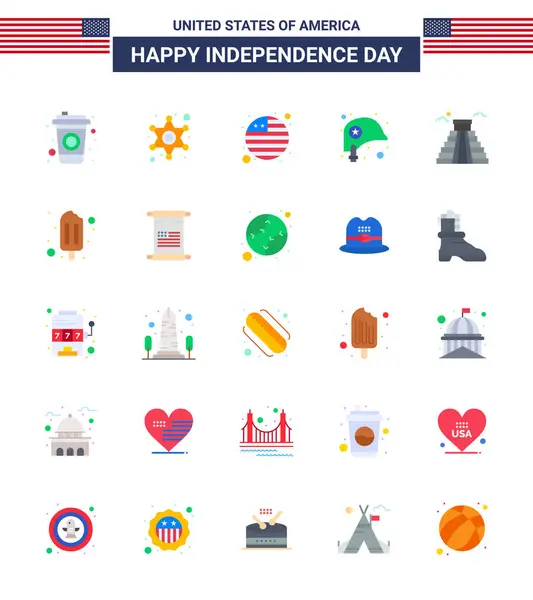 Feliz Dia Independência Eua Pacote Apartamentos Criativos Dos Eua Marco —  Vetores de Stock