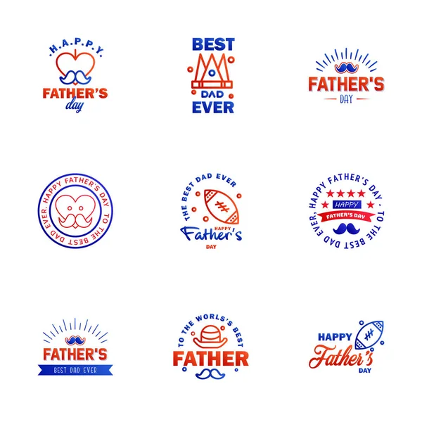 Niebieski Czerwony Happy Fathers Day Design Collection Zestaw Dwunastu Brązowy — Wektor stockowy