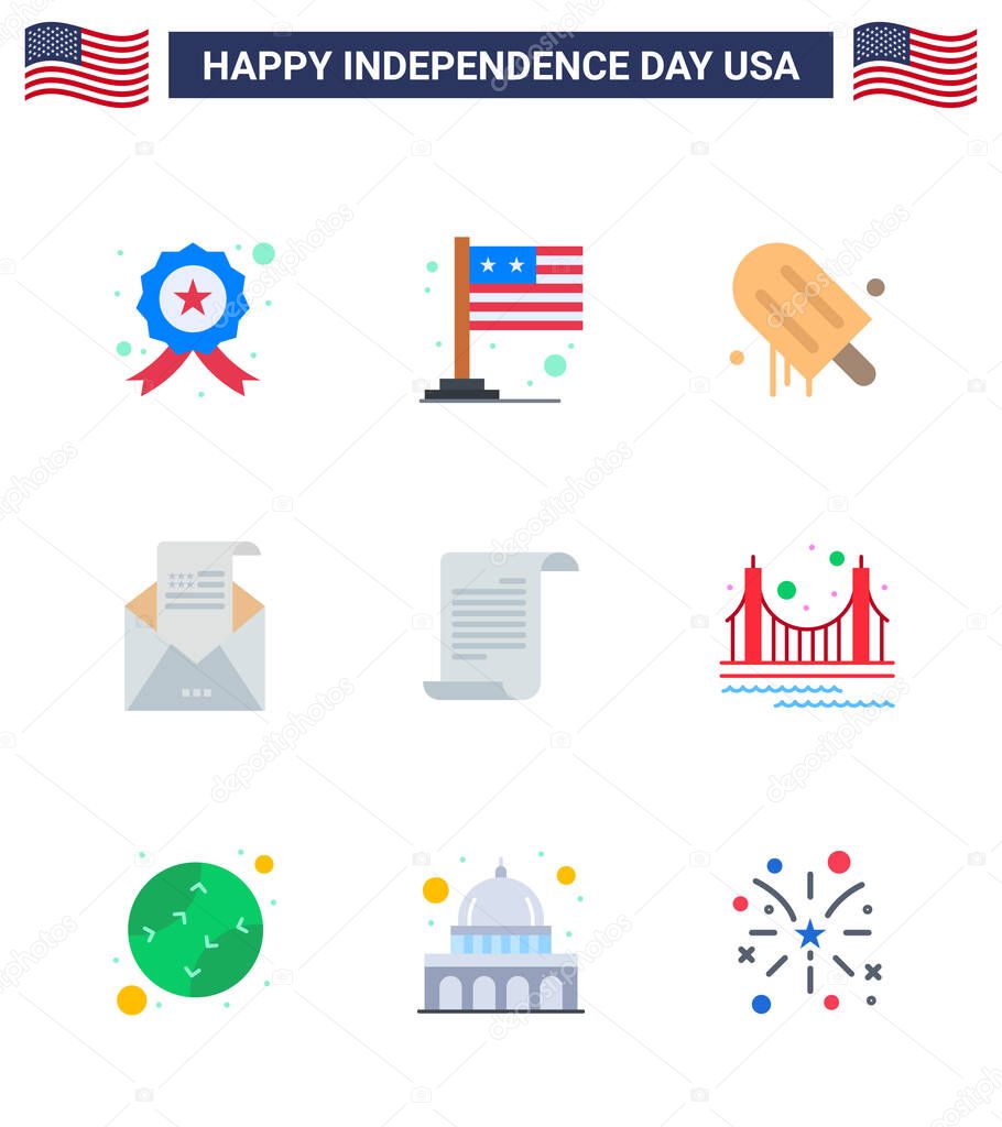 9 Flat Signs for USA Independence Day file; invitation; icecream; greeting; email Editable USA Day Vector Design Elements