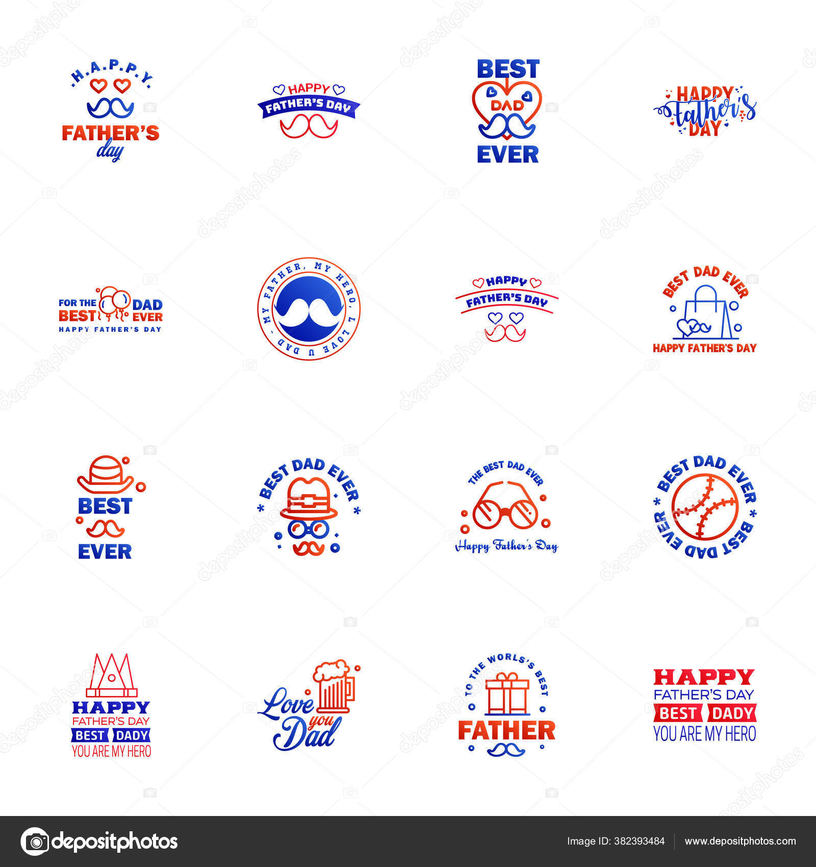 Happy Vathers Day Gruss Hand Schriftzug Abzeichen Blaue Und Rote Vektorgrafik Lizenzfreie Grafiken C Flatart Depositphotos