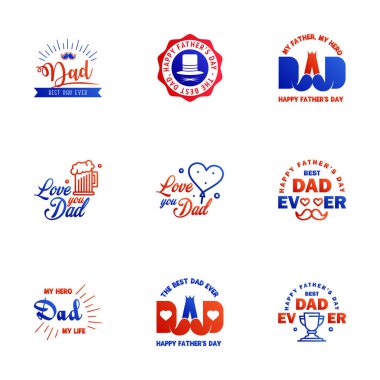 9 Mavi ve Kırmızı Mutlu Babalar Günü Tasarım Koleksiyonu - Açık arkaplanlı 12 kahverengi renkli Babalar Günü Tasarımları Açık arkaplan Düzenleyici Tasarım Elementleri