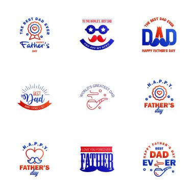 Babalar Günü 'nüz kutlu olsun. Posterler için Mavi ve Kırmızı Arkaplan 9. Metin Vektörü. El ilanları. Pazarlama. Tebrik Kartları Düzenlenebilir Vektör Tasarım Elemanları