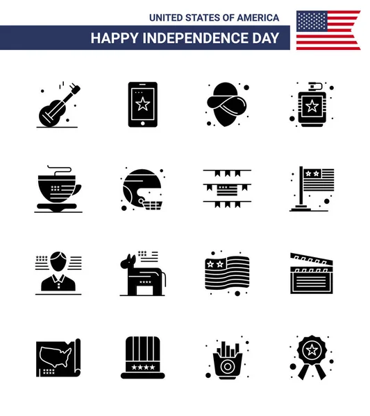 Usa Day Icons American Symbols Independence Day Signs Cup Liquid — 스톡 벡터