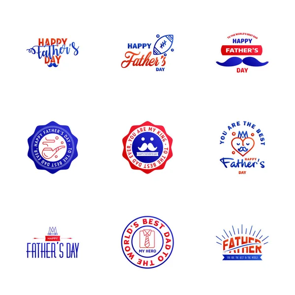 Blue Red Happy Fathers Day Design Collection Set Twelve Brown — Stock Vector