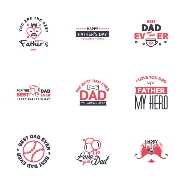 Happy Fathers Day Black Pink Typography Set Vector Emblems Lettering — Stock Vector