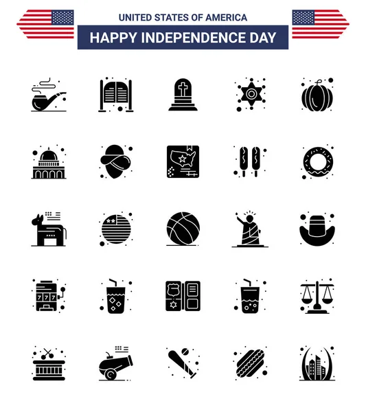 Happy Independence Day Usa Packung Mit Creative Solid Glyph Kürbis — Stockvektor