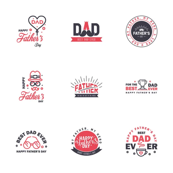 Fathers Day Lettering Black Pink Calligraphic Emblems Badges Set Isolated — Stock Vector