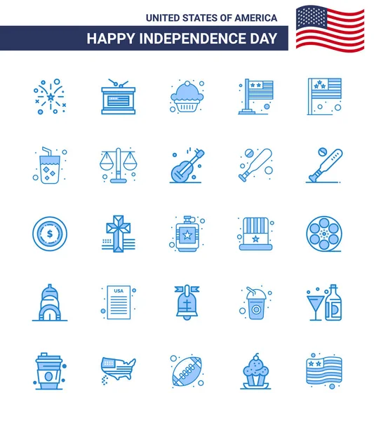 Happy Independence Day 4Th July Set Blues Pictogramme Américain Drapeau — Image vectorielle