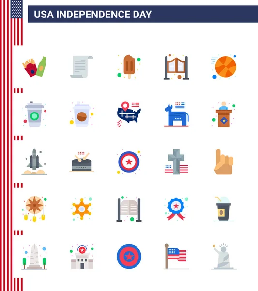 Happy Independence Day Usa Pack Pisos Creativos Botella Bola Paleta — Vector de stock