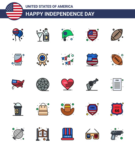 Happy Independence Day Usa Pack Creative Flat Filled Lines Footbal — 스톡 벡터