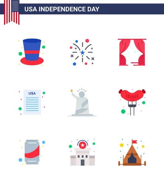 Flat Signs Usa Independence Day Landmarks Entertainment Democratic Declaration Editable — Stock Vector