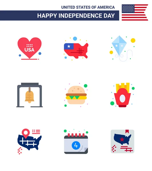 Flat Pack Usa Independence Day Symbols Meal Burger Kite Church — Διανυσματικό Αρχείο