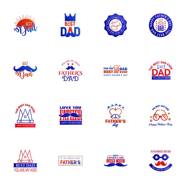 Blue Red Set Vector Happy Fathers Day Typography Vintage Icons — Stock Vector