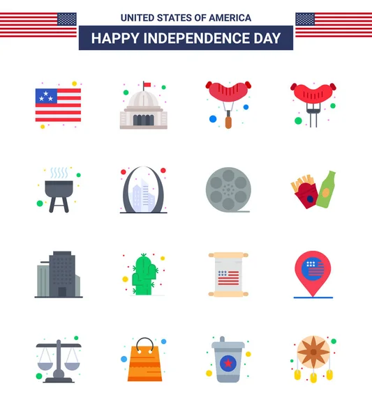 2015 Happy Independence Day 4Th July Set Flats American Pictograph — 스톡 벡터