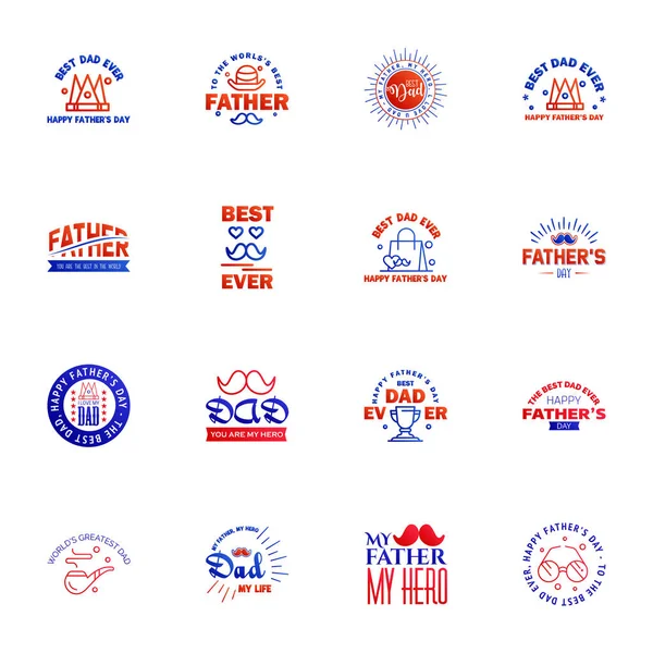 Happy Fathers Day Set Blue Red Vector Typography Vintage Lettering — Stock Vector