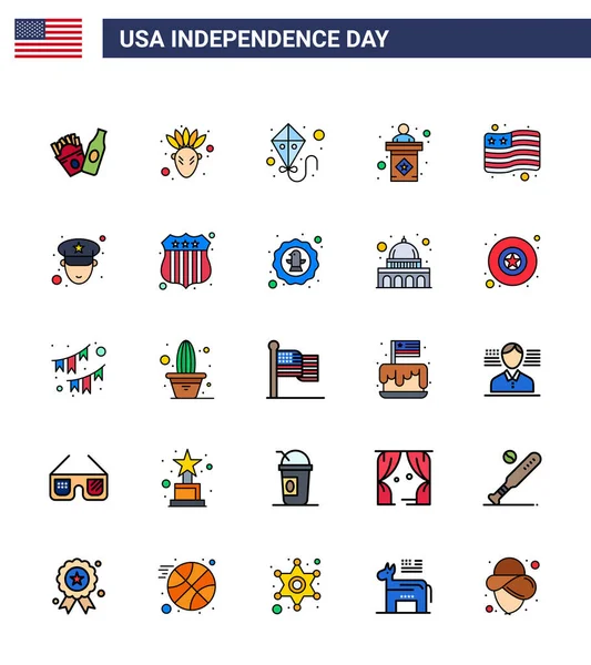 Flat Filled Line Signs Usa Independence Day Officer Usa Flying — 스톡 벡터