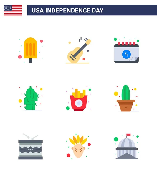 Happy Independence Day Flats Icon Pack Patatine Fritte Web Print — Vettoriale Stock