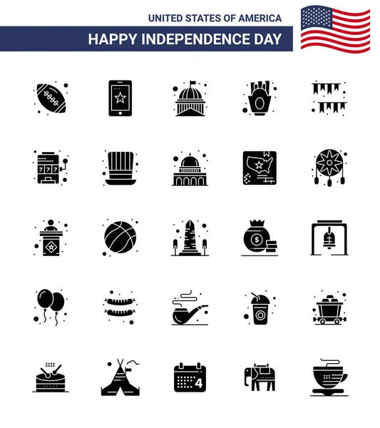 Grupa Solid Glyph Set Dzień Niepodległości Stanów Zjednoczonych Ameryki Takich — Wektor stockowy