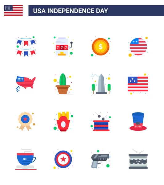 Usa Flat Pack Independence Day Signes Symboles Carte Drapeau International — Image vectorielle