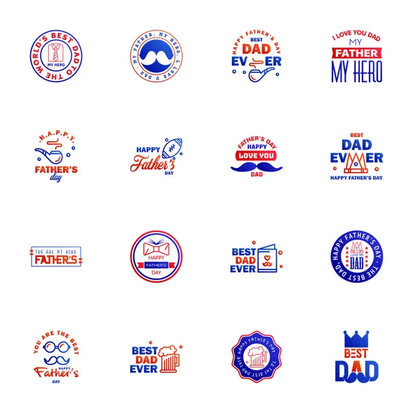 Set Fathers Day Blue Red Design Elements Editable Vector Design — Stockový vektor