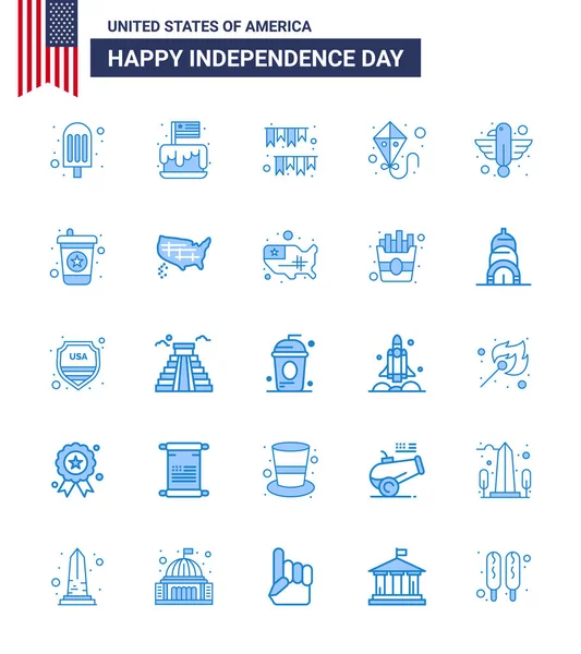 Set Modern Blues Pack Usa Independence Day Animal Flying American — Stock Vector