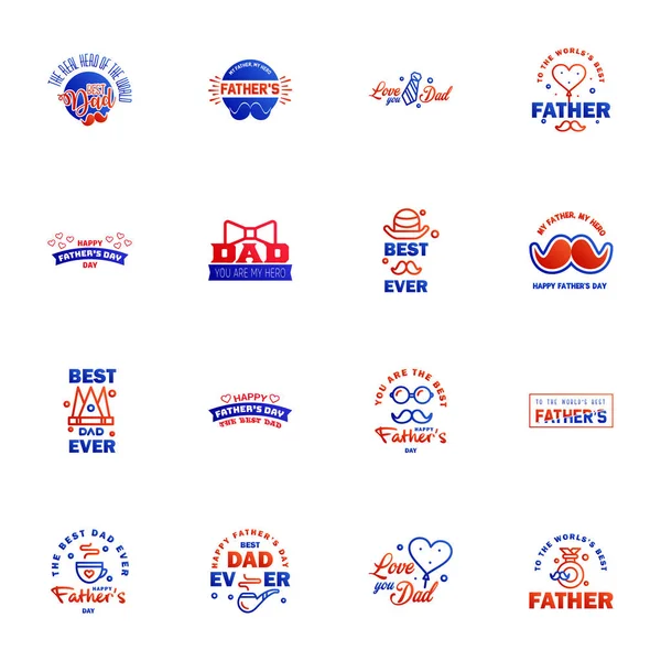 Blue Red Happy Fathers Day Design Collection Set Twelve Brown — Stock Vector