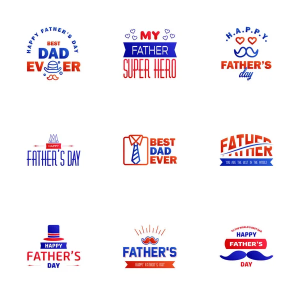 Happy Fathers Day Vector Hand Lettering Blue Red Calligraphy Illustration — Stock Vector