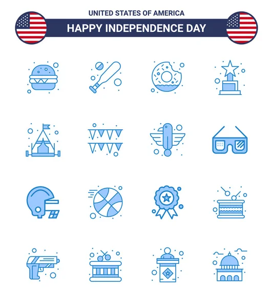 Big Pack Usa Happy Independence Day Usa Vector Blues Símbolos — Archivo Imágenes Vectoriales