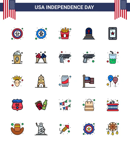 Usa Flat Filled Line Pack Independence Day Signs Symbols Cole — 스톡 벡터