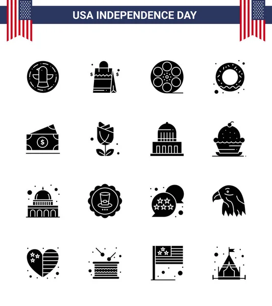 Happy Independence Day Usa Pack Creative Solid Glyphs Amearican Dollar — Stock Vector