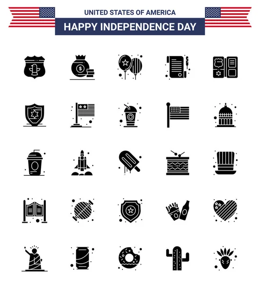 Happy Independence Day Pack Solid Glyph Sinais Símbolos Para Americano — Vetor de Stock