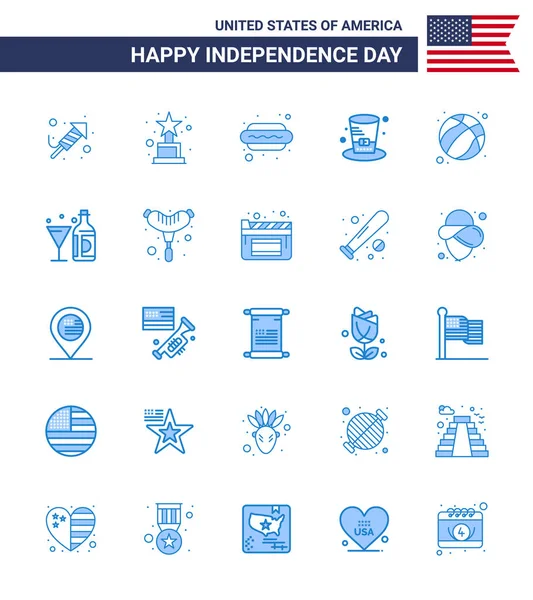 Set Vector Blues 4Th July Usa Independence Day Football American — Stock Vector