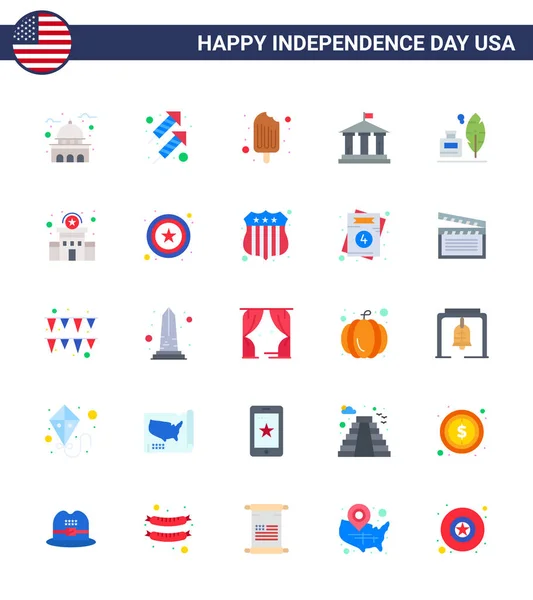 Happy Independence Day Juli Set Von Wohnungen American Pictograph Adobe — Stockvektor