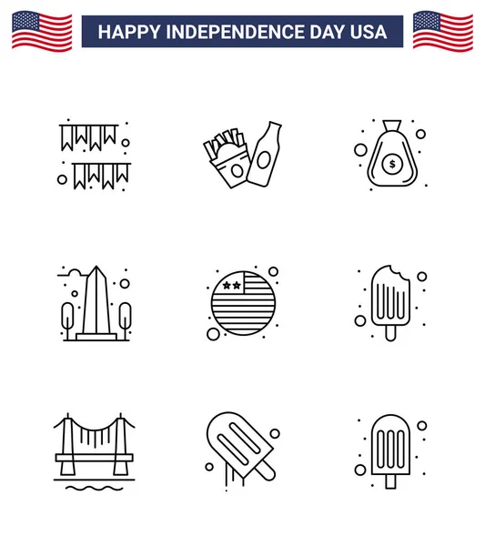 Happy Independence Day Lines Icon Pack Web Print Country Usa — Stock Vector