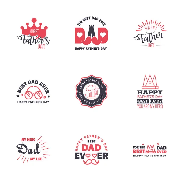 Set Happy Fathers Day Elemente Schwarz Und Rosa Vektorillustration Editierbare — Stockvektor