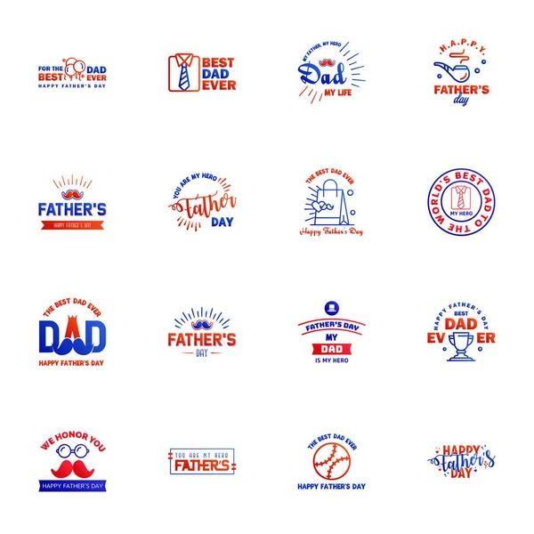 Happy Fathers Day Set Blue Red Vector Typography Vintage Lettering — Stock Vector