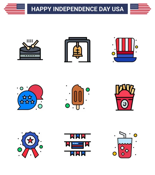 Usa Happy Independence Daypictogram Set Simple Flat Filled Lines Popsicle — Stock Vector