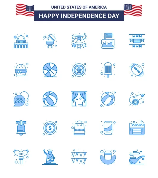 Editable Vector Blue Pack Usa Day Simples Blues Buntings Festa — Vetor de Stock