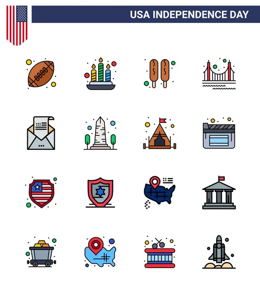 Usa Flat Filled Line Pack Independence Day Signs Symbols Greeting — 스톡 벡터