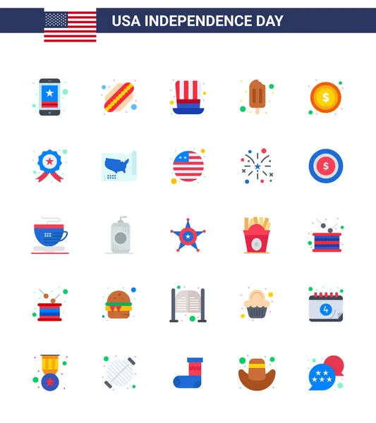 Creative Usa Icons Modern Independence Signs 4Th July Symbols Dollar — Stock Vector