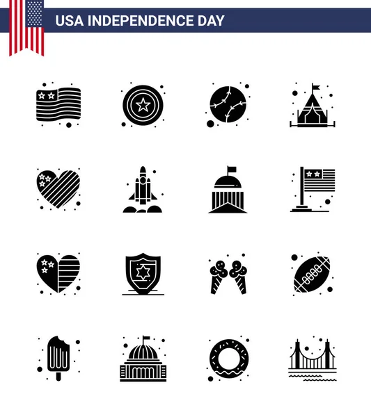 Big Pack Usa Happy Independence Day Usa Vector Glyphes Solides — Image vectorielle