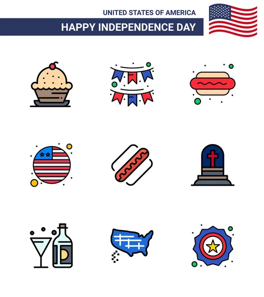 Ηπα Flat Filled Line Pack Independence Day Signs Symbols America — Διανυσματικό Αρχείο